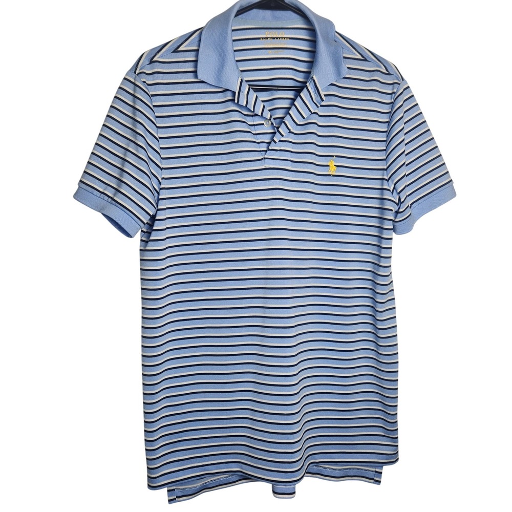 Polo Ralph Lauren Performance Short Sleeve Blue Striped Mens Polo Tee Size‎ M